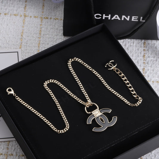 18K  Chanel Black Resin Logo Necklace